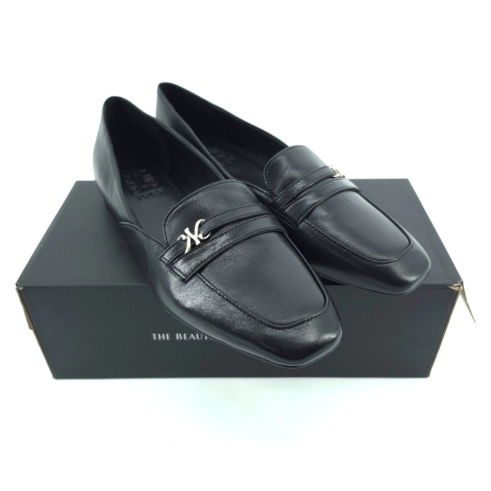 Naturalizer Womens Create Leather Black Loafers 8.5 M Square Toe Comfort Flats